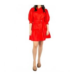 NEW SINCERELY OURS yara puff sleeve mini dress in red poplin